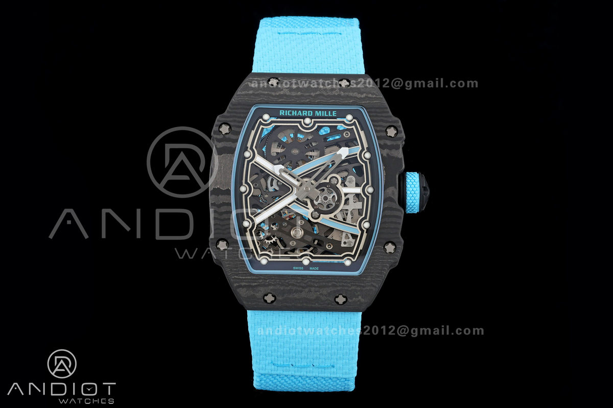 AVF RM67-02 NTPT Baby Blue Skeleton Dial on Baby Blue Elastic strap CRMA7 Clone V2